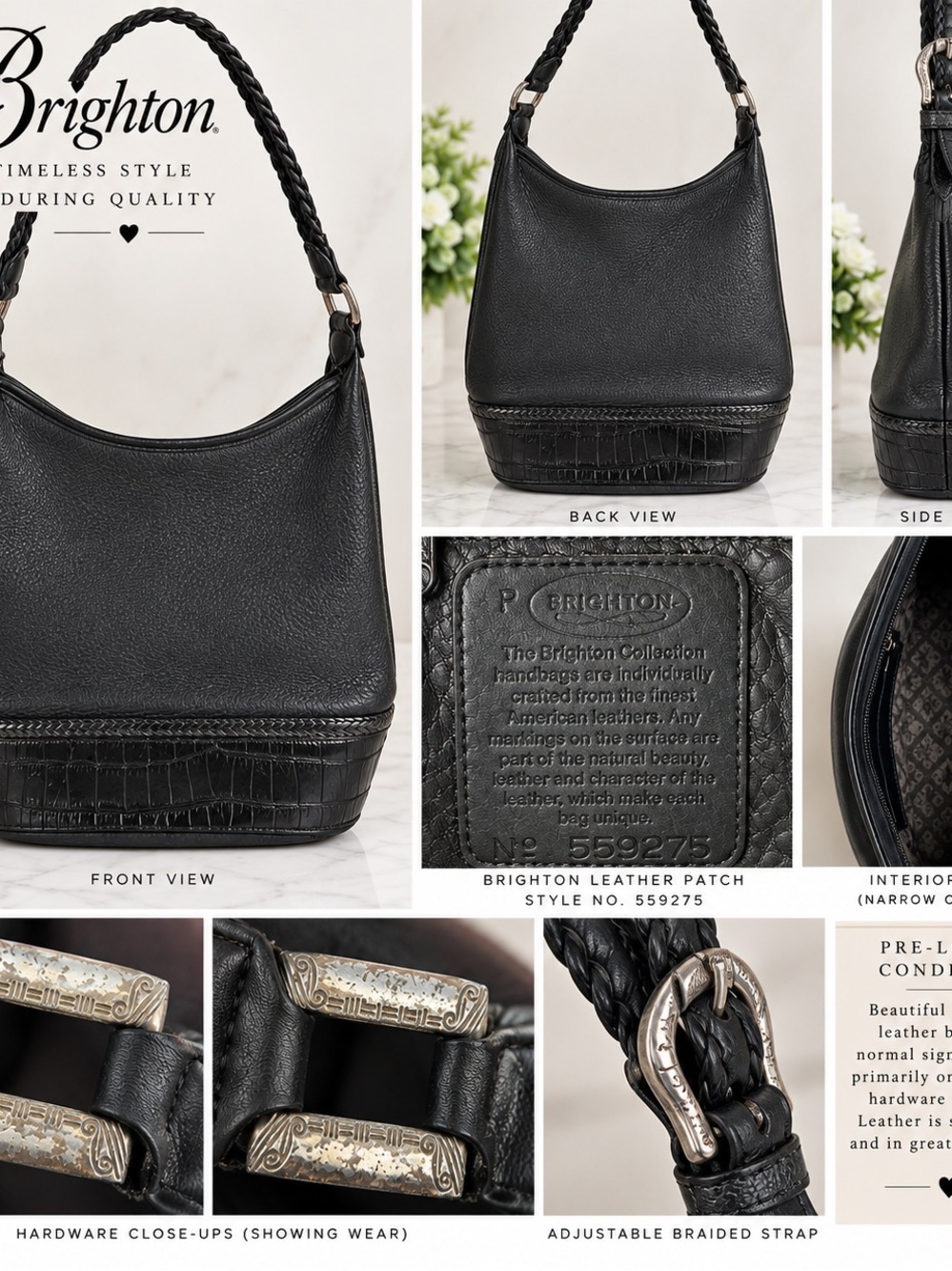 Brighton Black Leather Hobo with Braided Strap